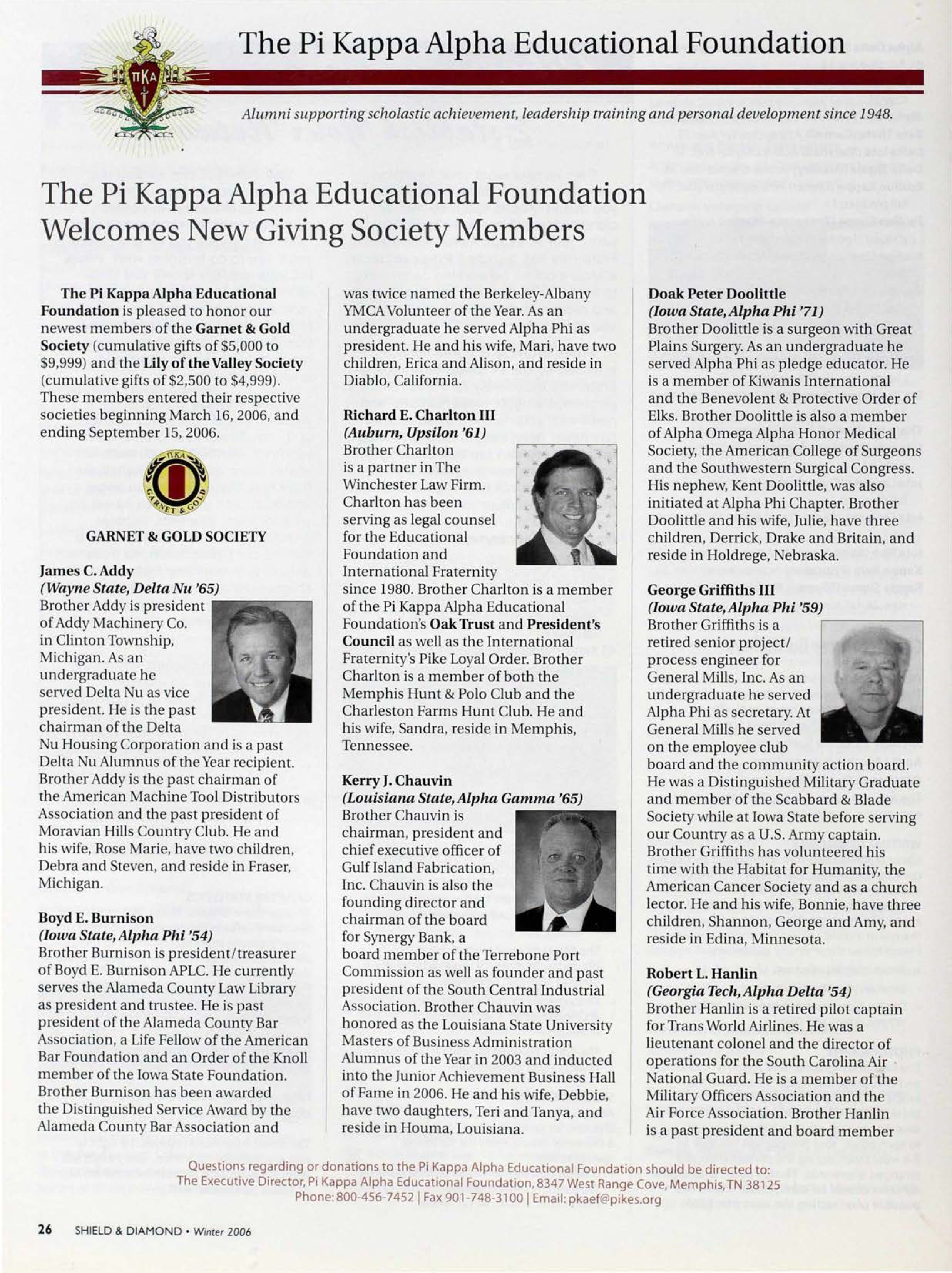 The Pi Kappa Alpha Educational Foundation, Winter 2006